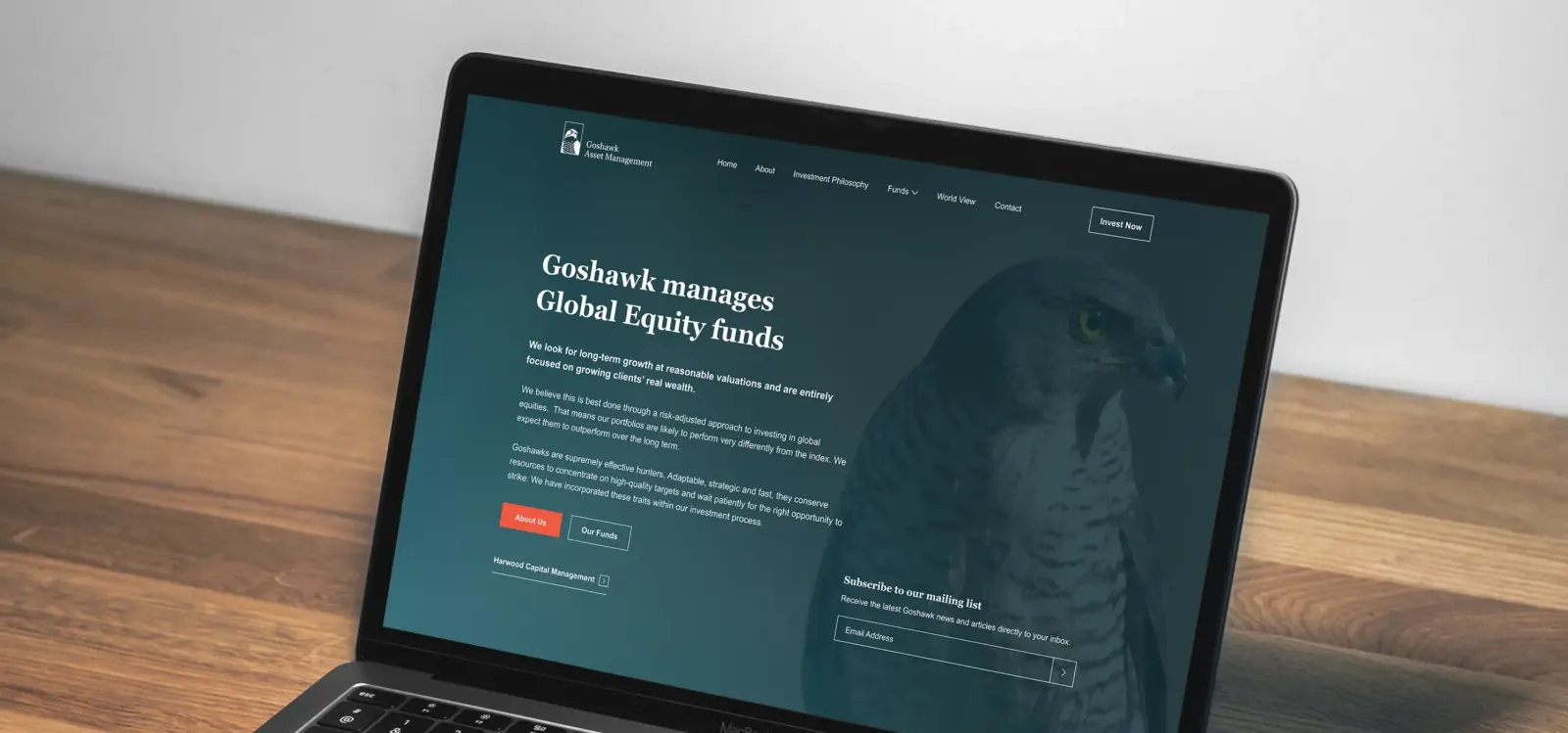 Goshawk Asset Management website on MacBook