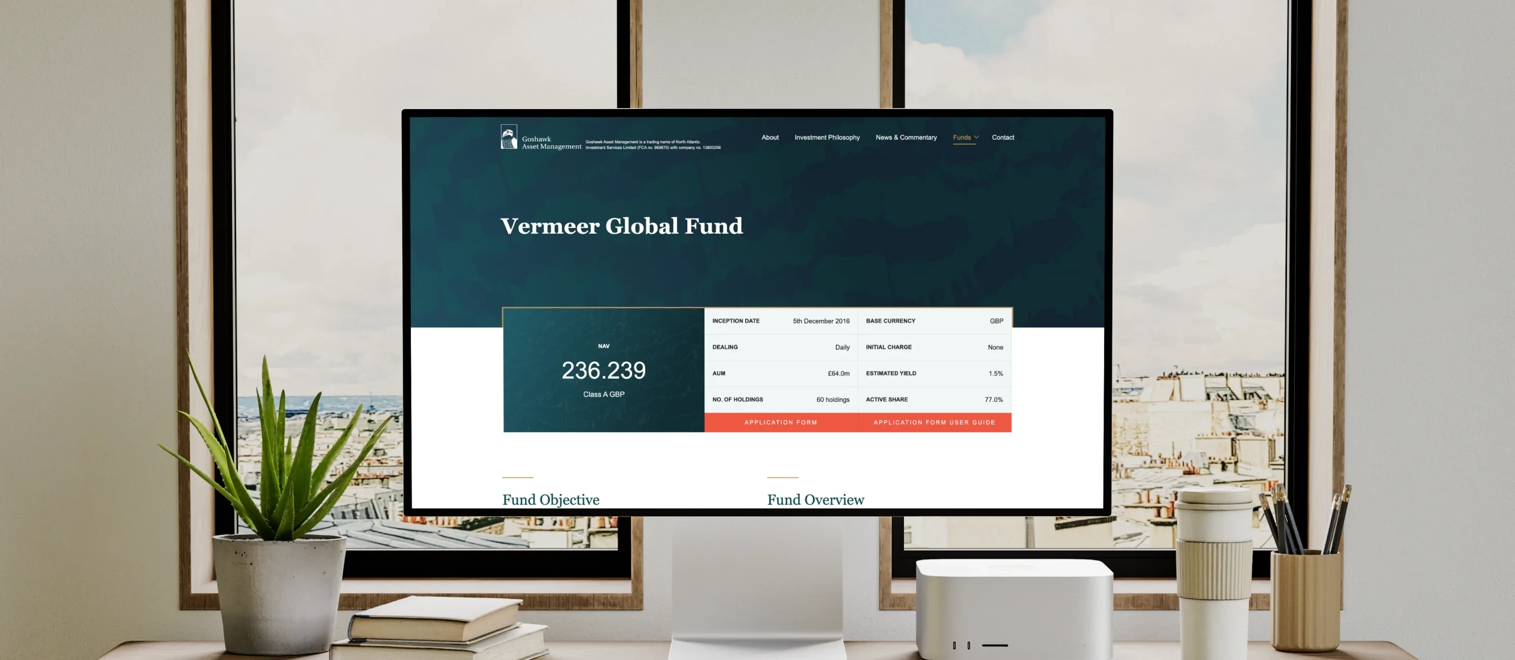 Goshawk fund page on desktop monitor