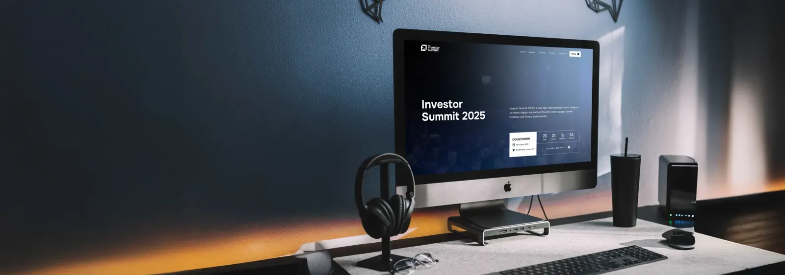 Brand identity and event technology platform for a high-end investment conference.