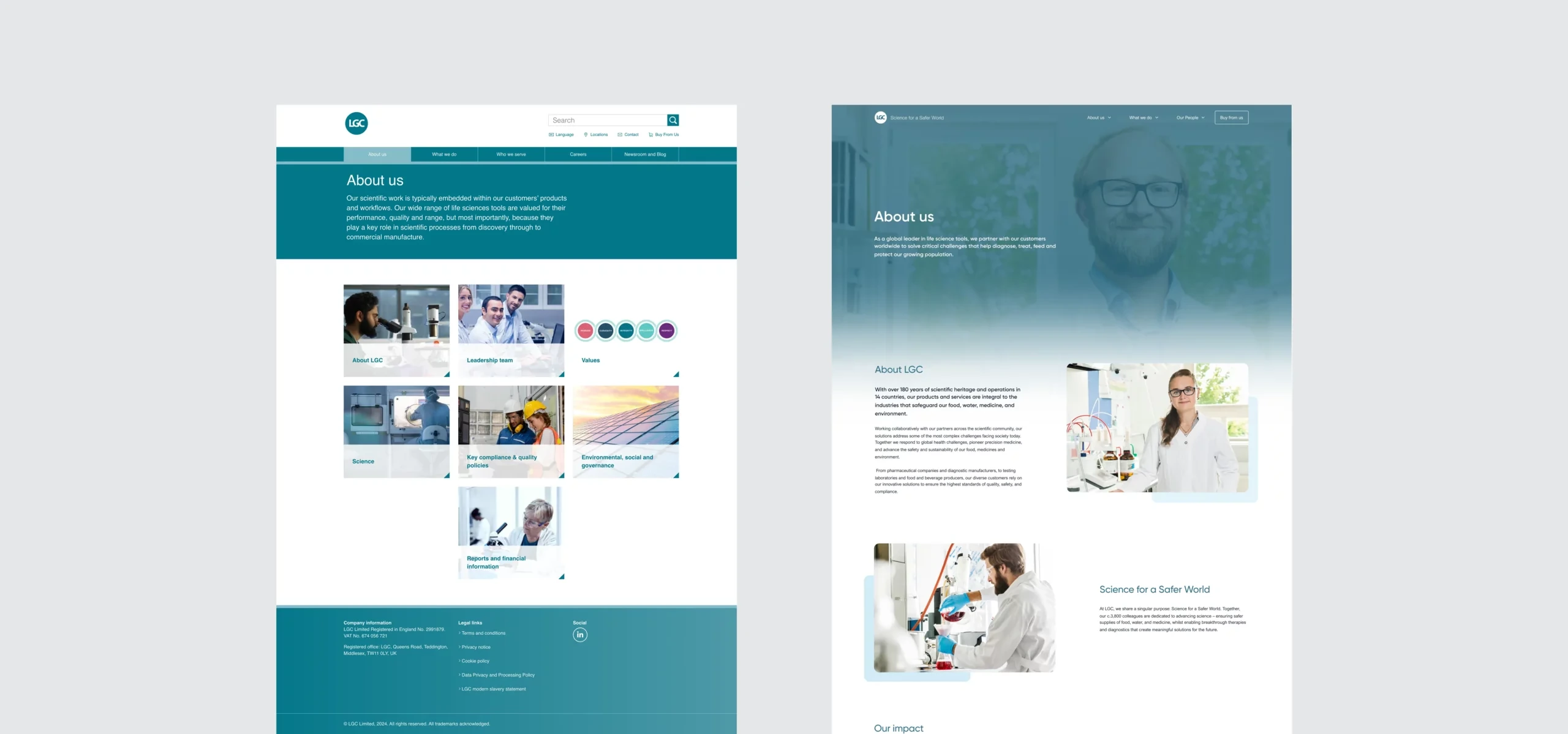 LGC website designs side by side