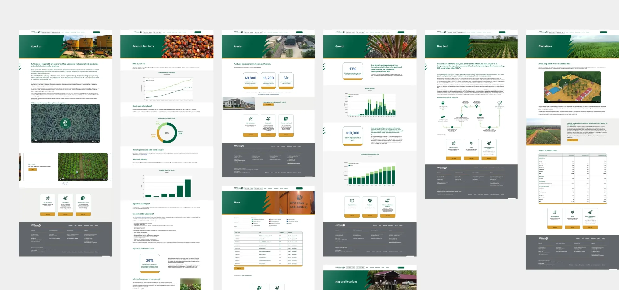 MP Evans website pages overview