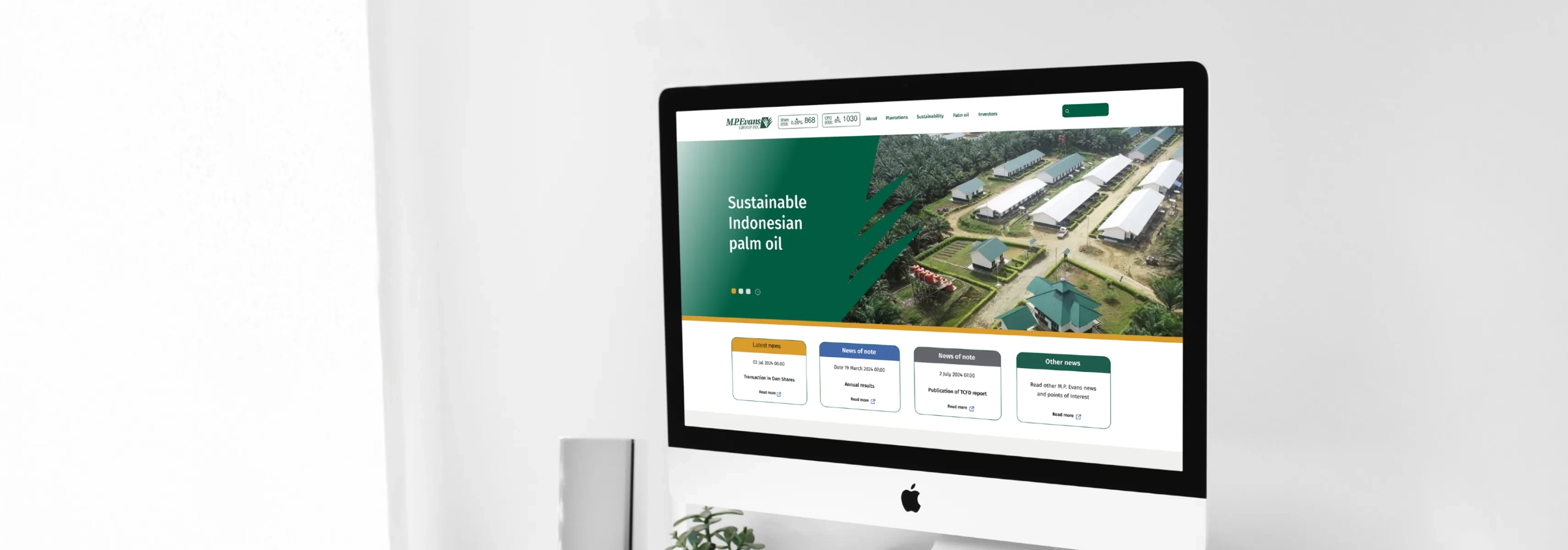 Website redesign and investor platform for a London-listed sustainable palm oil producer.